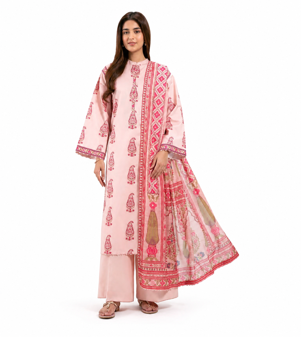 Blush Pink Printed Lawn 3-Piece Suit with Elegant Printed Dupatta