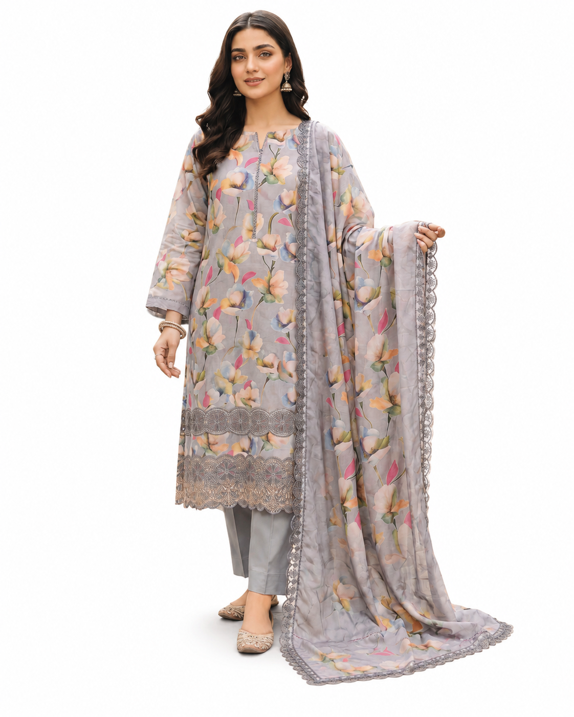 Baroque Zayan Collection – Misty Blossom Digital Lawn 3-Piece Suit
