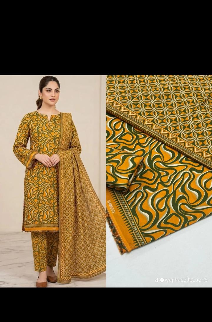 Mustard Gold Abstract 3 Piece Lawn Suit | Bold Summer Collection