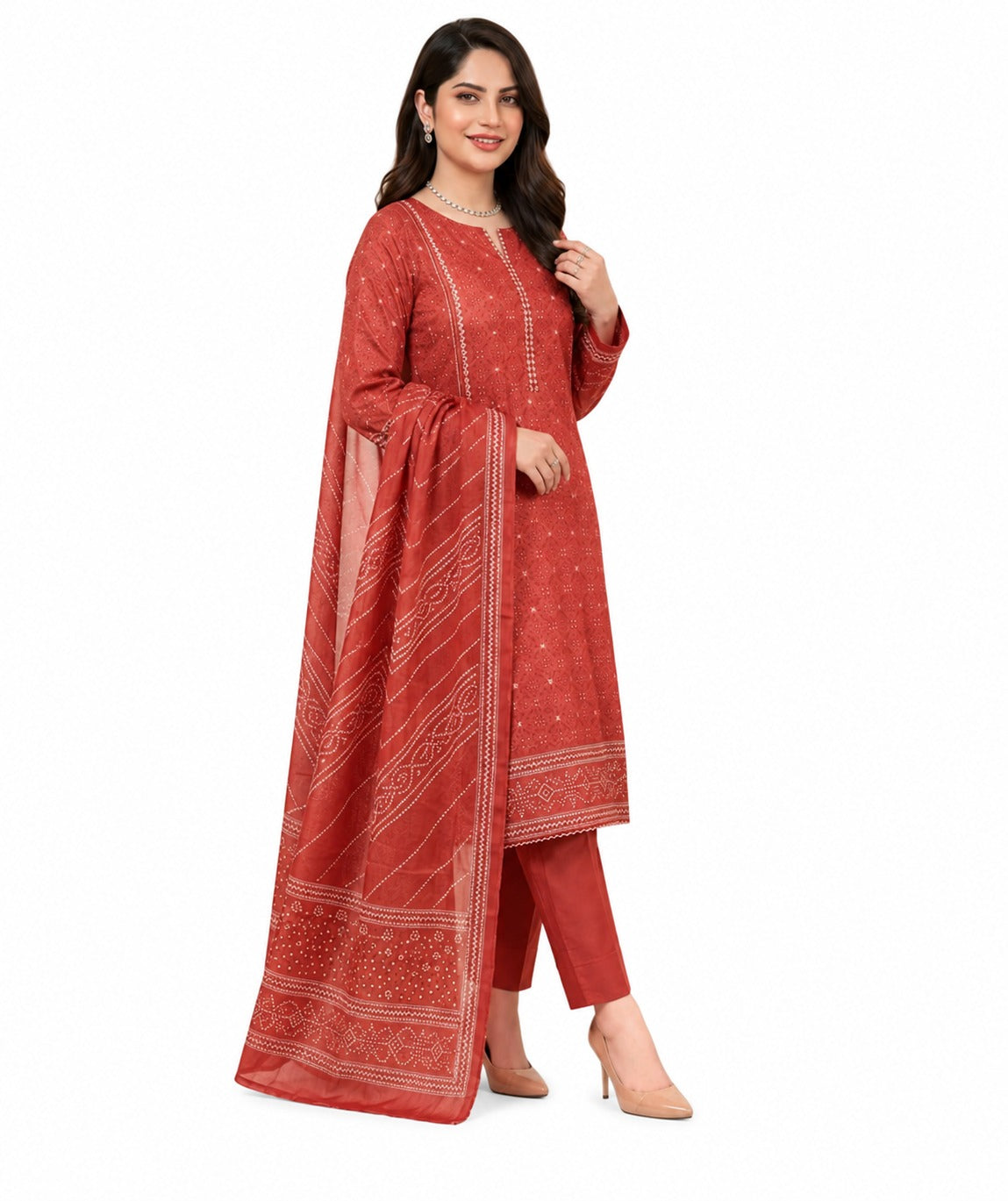 Coral Peach Embroidered 3 Piece Lawn Suit | Elegant Festive Collection