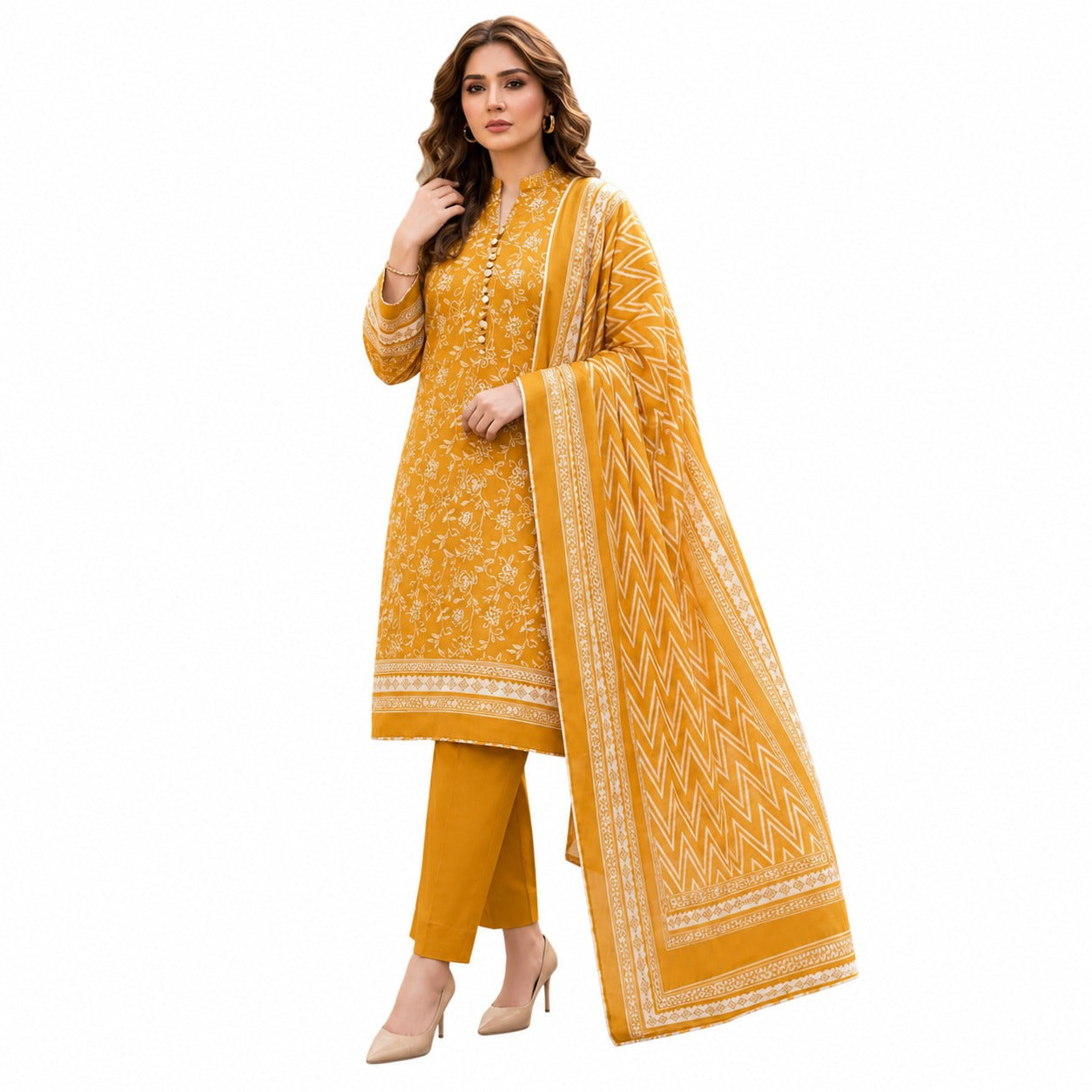 Mustard Yellow 3 Piece Lawn Suit | Vibrant Summer Elegance Collection