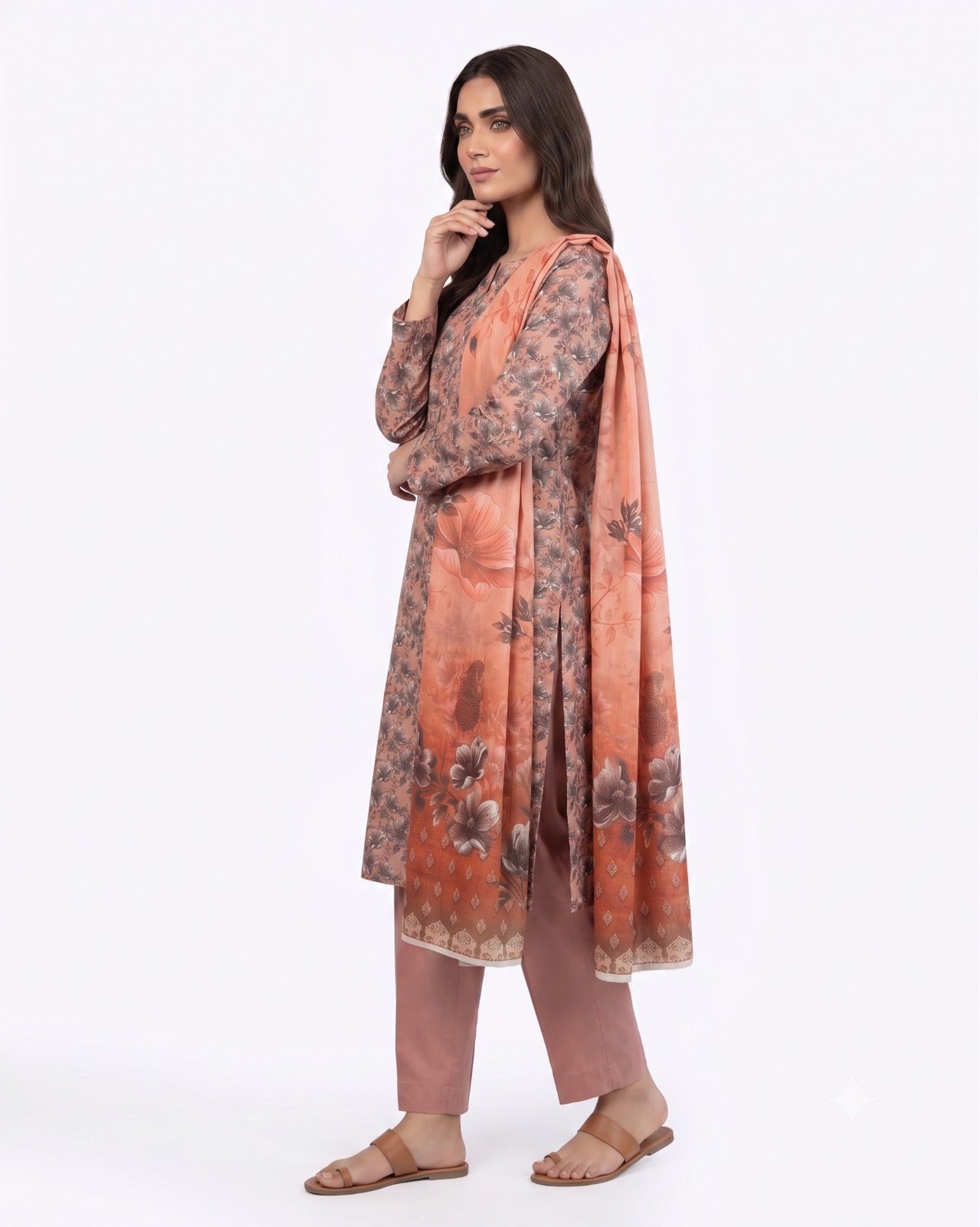 Peach Blossom Elegance – 3-Piece Printed Lawn Suit