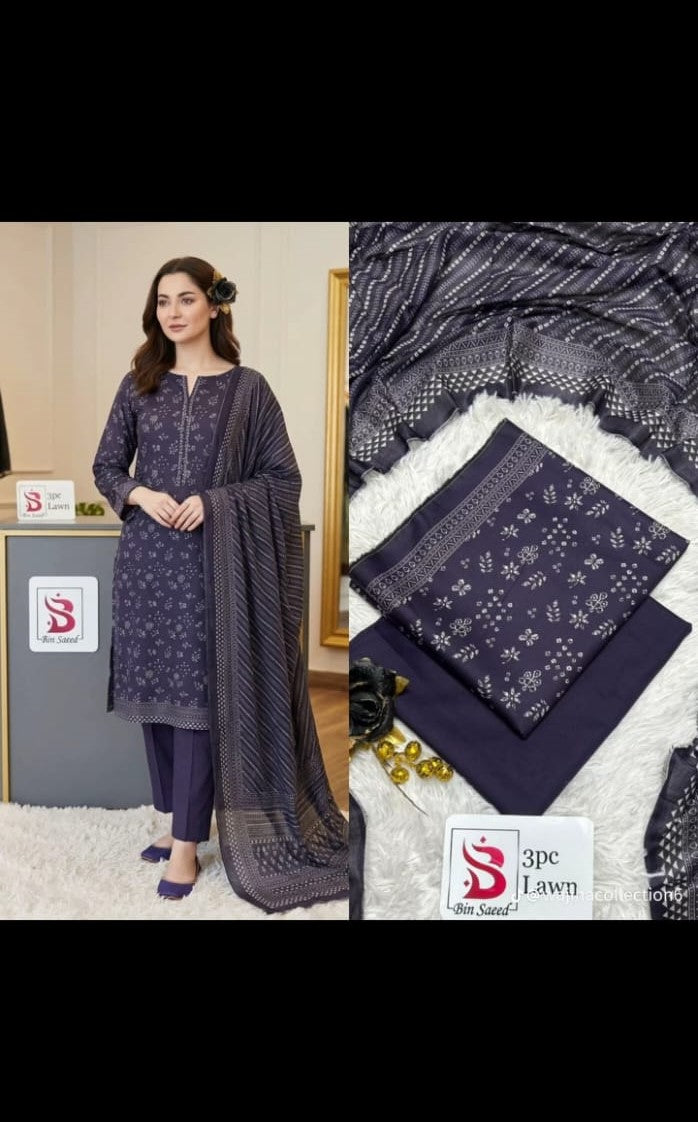 Bin Saeed Printed Luxury Lawn – 3 Piece Collection V 334