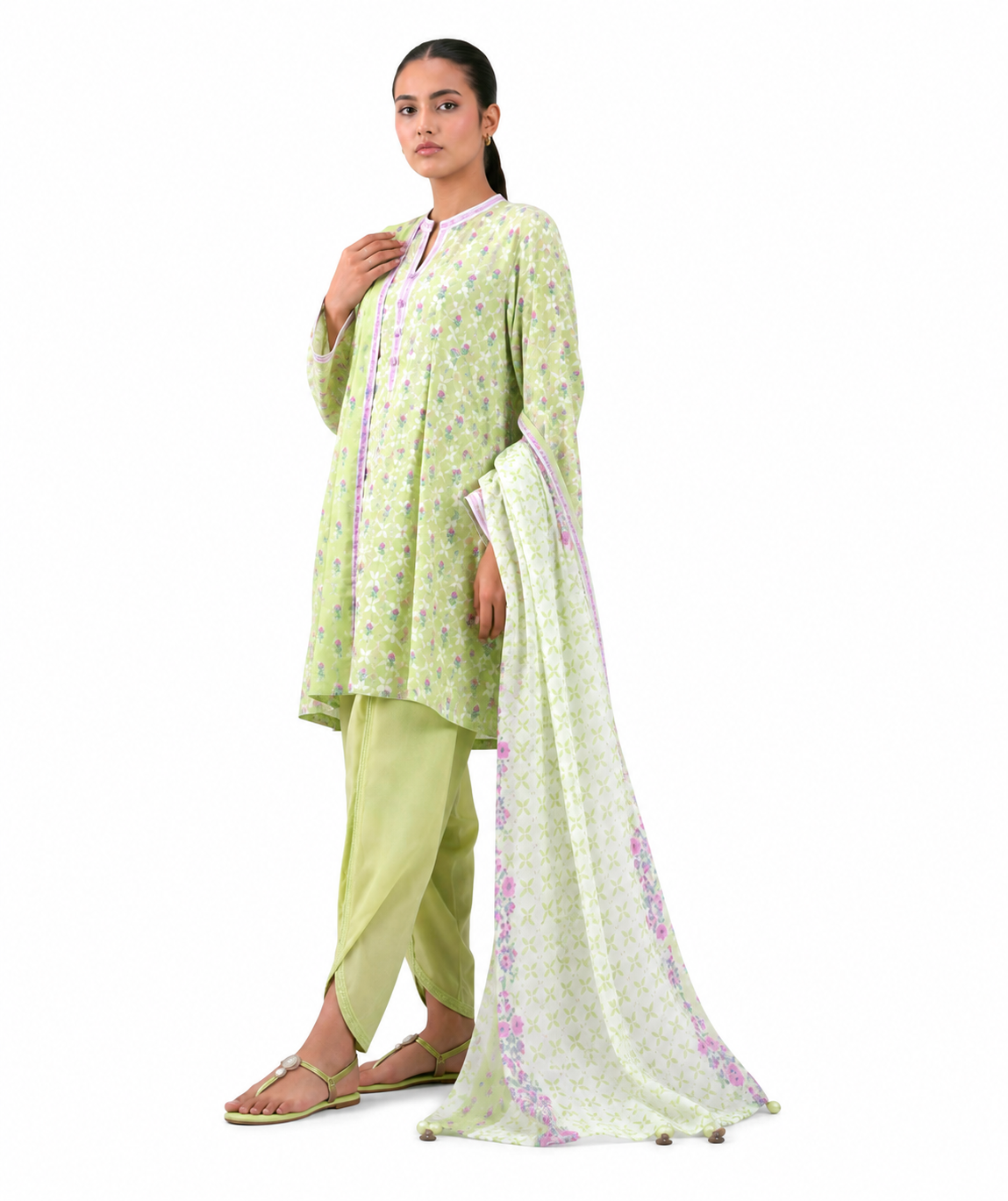 Lime Green Printed Lawn 3-Piece Suit with Elegant Printed Dupatta