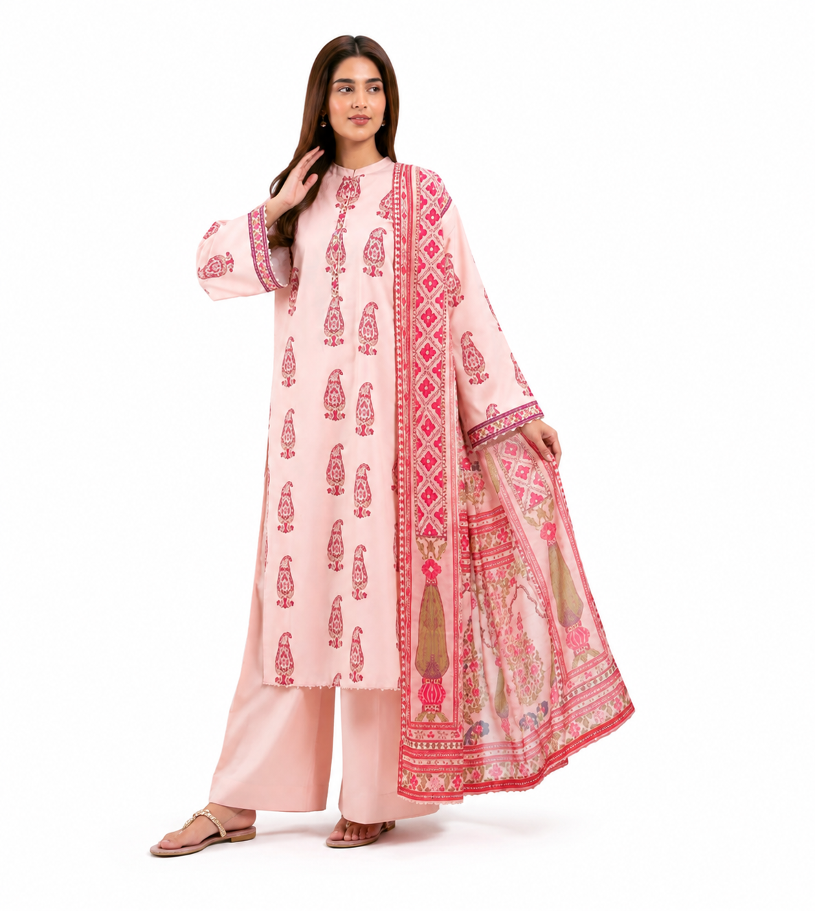 Blush Pink Printed Lawn 3-Piece Suit with Elegant Printed Dupatta