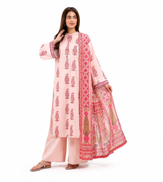 Blush Pink Printed Lawn 3-Piece Suit with Elegant Printed Dupatta