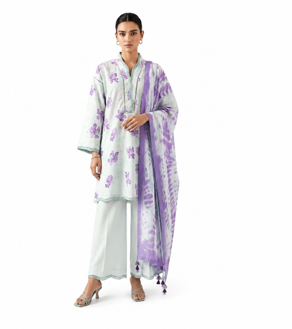 Mint Green & Lavender Floral Printed Lawn 3-Piece Suit