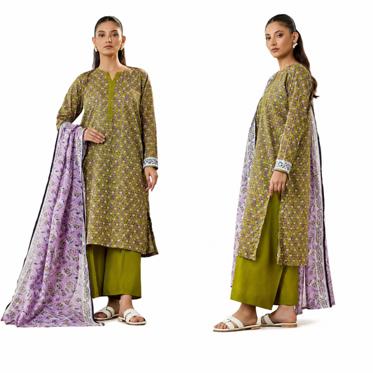 Orient Classic Lawn Collection - 3 Piece Unstitched Suit (OTL-25-507) - Green
