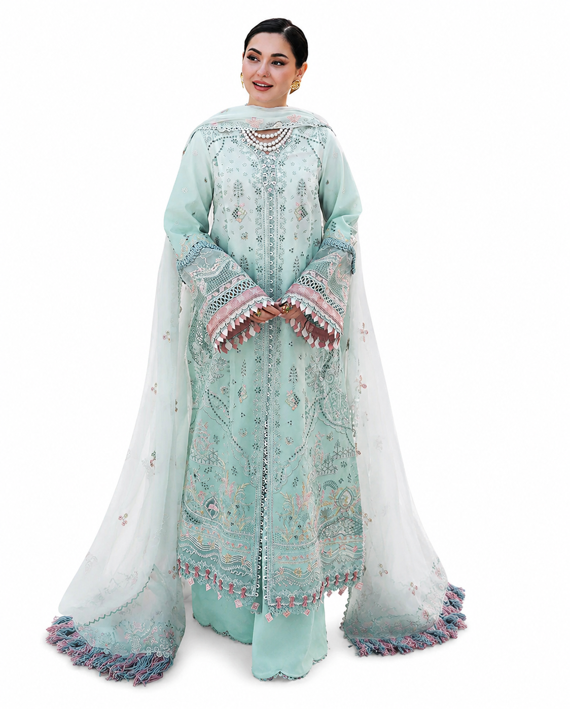 Mint Blossom Luxury Embroidered 3-Piece Lawn Suit