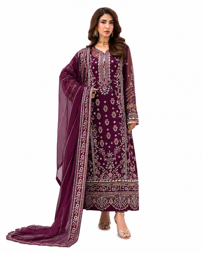 Royal Plum Embroidered Luxury Lawn 3-Piece Suit