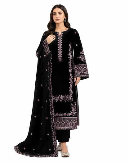 Noir Grace Black Embroidered Luxury Lawn 3-Piece Suit