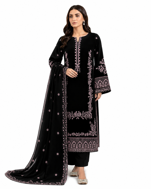 Noir Grace Black Embroidered Luxury Lawn 3-Piece Suit