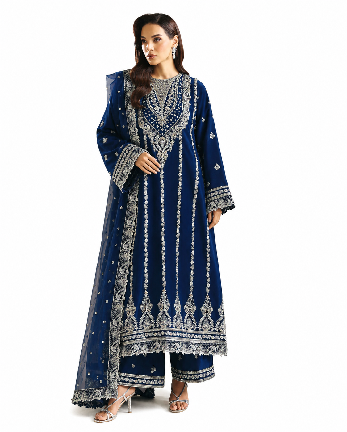 Royal Sapphire Blue Embroidered Luxury Lawn 3-Piece Suit