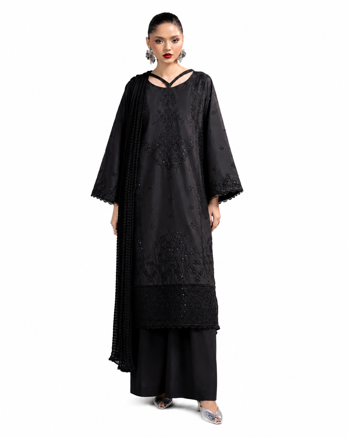 Noir Grace Embroidered Black Lawn Suit