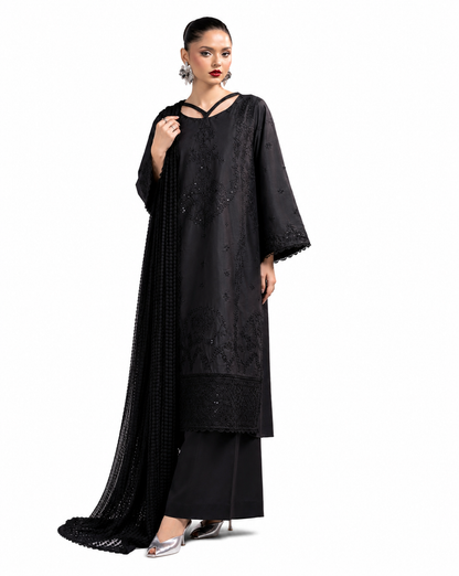 Noir Grace Embroidered Black Lawn Suit