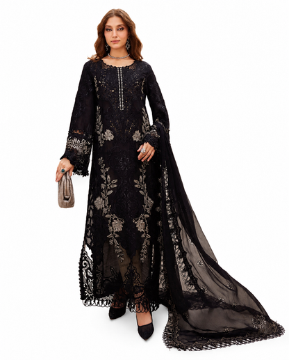 Midnight Noir Embroidered Luxury Lawn Suit