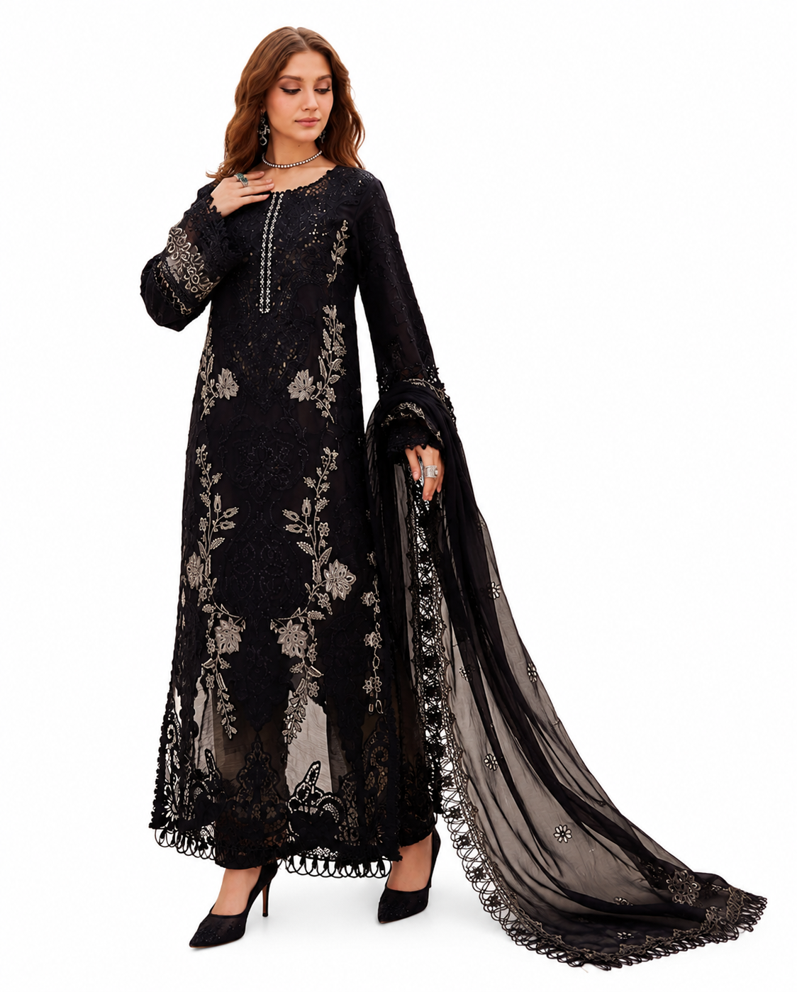 Midnight Noir Embroidered Luxury Lawn Suit