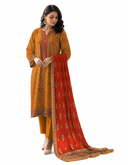 Mustard & Crimson 3-Piece Digital Printed Lawn Suit - Lawn Collection Vol-04 (D-01)