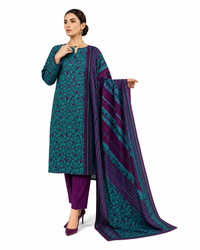Teal & Purple Printed Women's Unstitched Salwar Kameez with Matching Dupatta