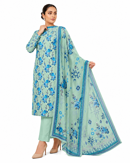 Zayan Collection Mint Blue Floral Digital Lawn 3-Piece Suit – Fresh Summer Elegance