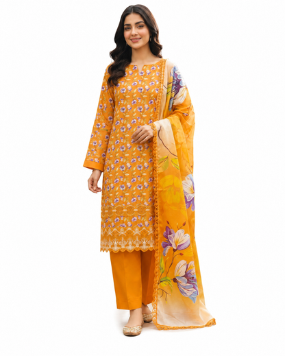 Baroque Zayan Collection – Golden Bloom Digital Lawn 3-Piece Suit