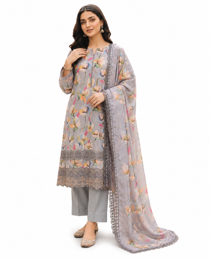 Baroque Zayan Collection – Misty Blossom Digital Lawn 3-Piece Suit