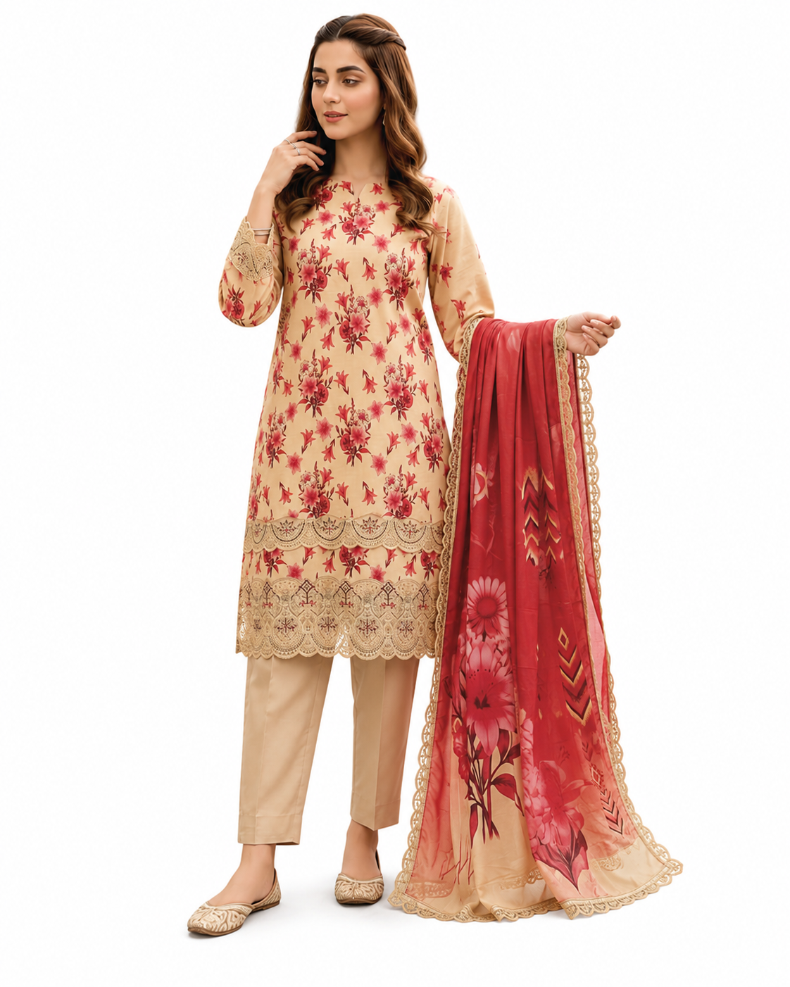 Baroque Zayan Collection – Ivory Rose Digital Lawn 3-Piece Suit