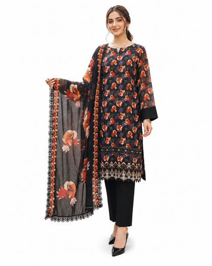 Baroque Zayan Collection – Midnight Floral Digital Lawn 3-Piece Suit