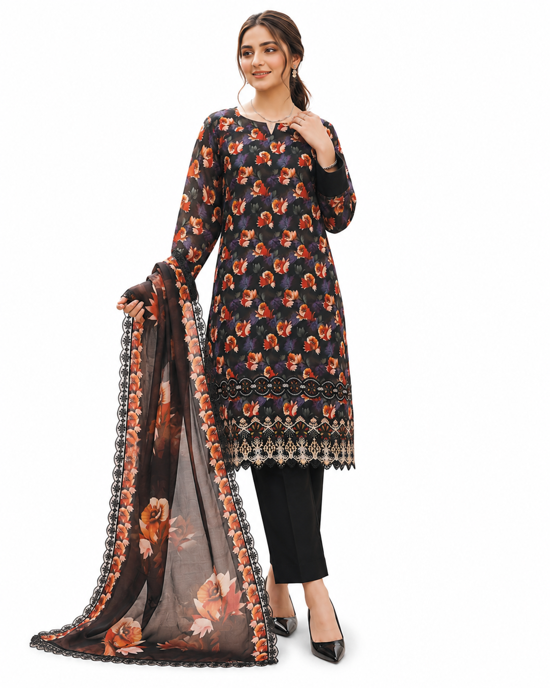 Baroque Zayan Collection – Midnight Floral Digital Lawn 3-Piece Suit