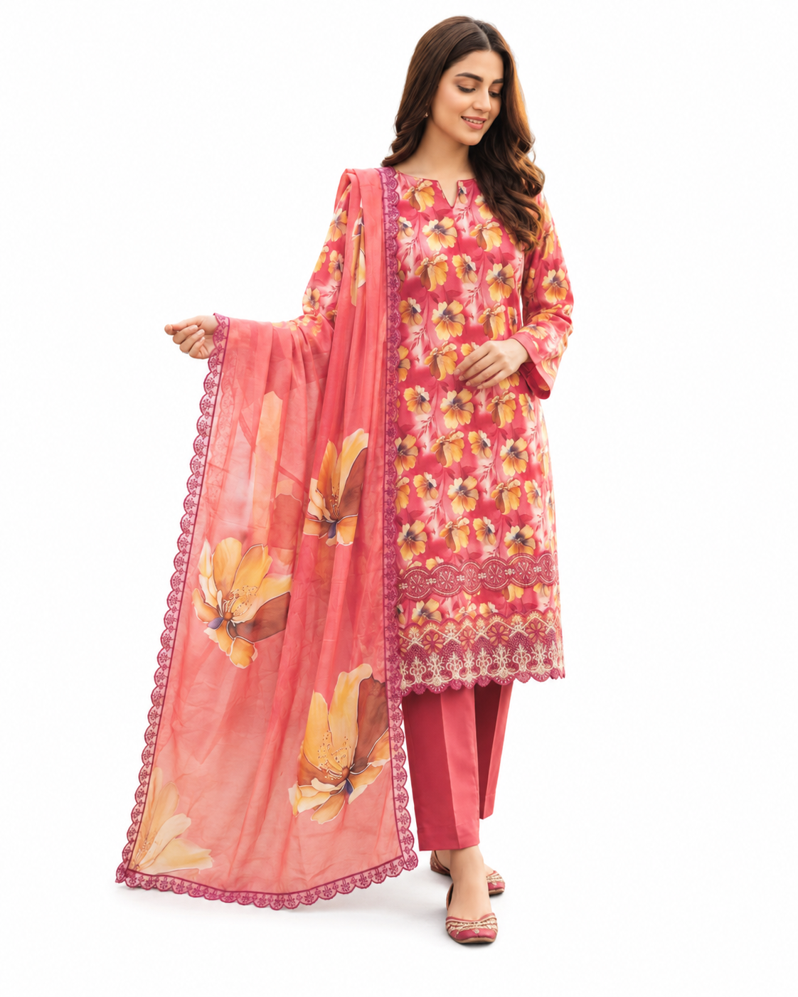 Baroque Zayan Collection – Coral Bloom Digital Lawn 3-Piece Suit
