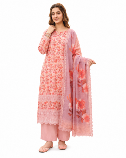 Baroque Zayan Collection – Blush Blossom Digital Lawn 3-Piece Suit