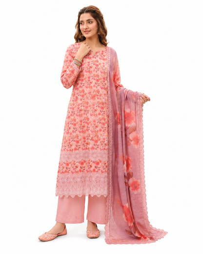 Baroque Zayan Collection – Blush Blossom Digital Lawn 3-Piece Suit