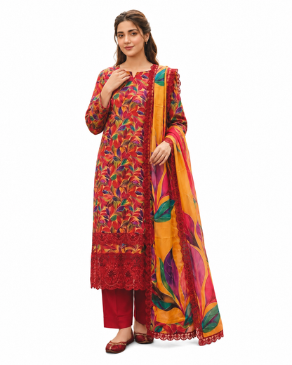 Baroque Zayan Collection – Crimson Autumn Digital Lawn 3-Piece Suit