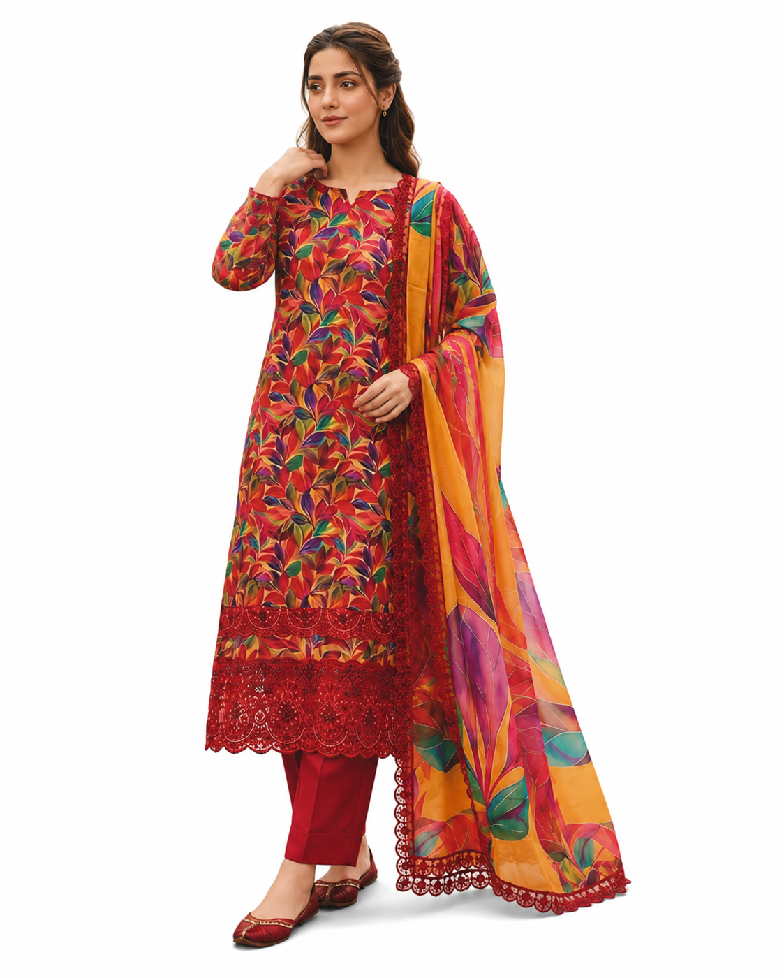 Baroque Zayan Collection – Crimson Autumn Digital Lawn 3-Piece Suit