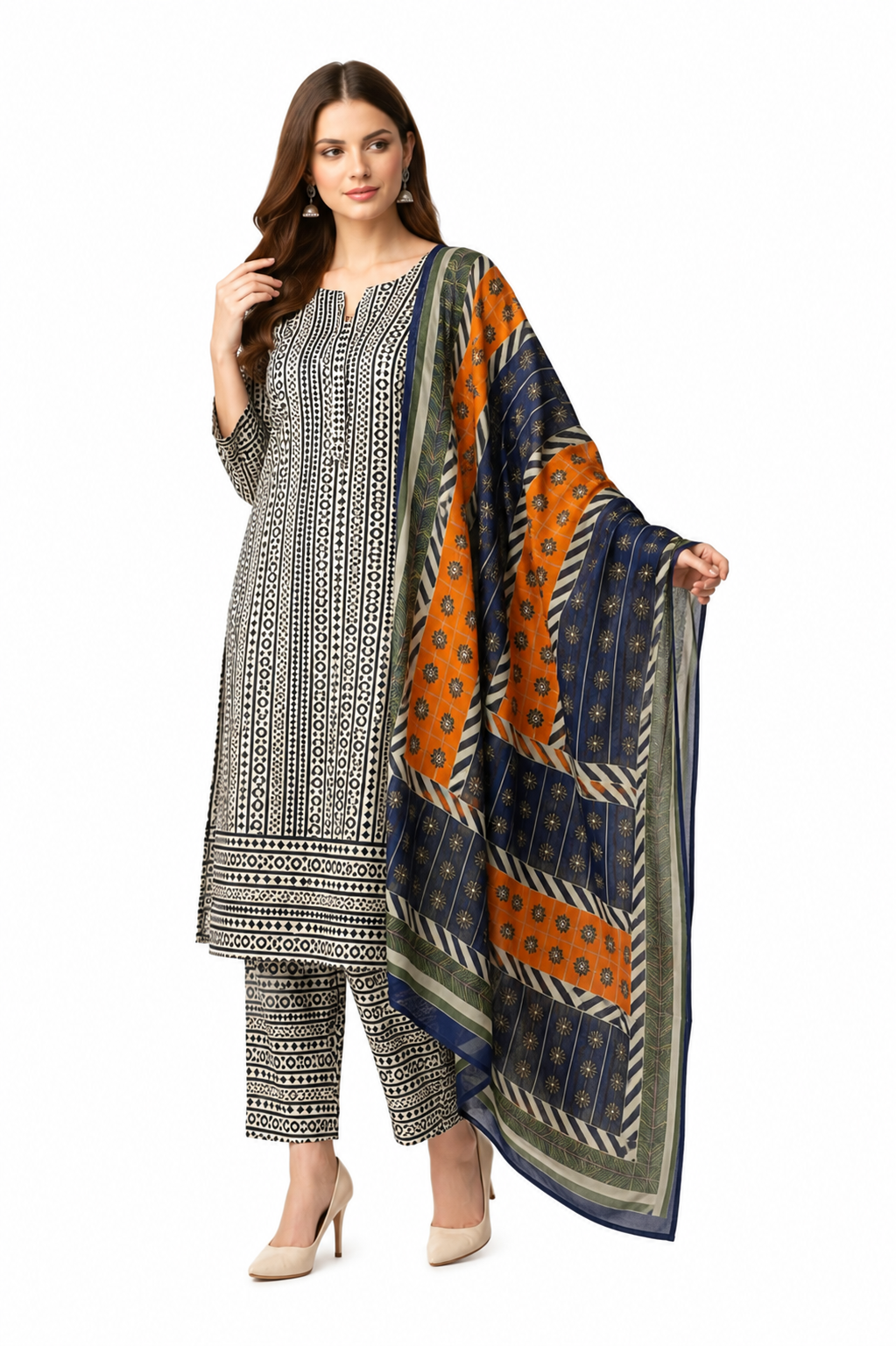 Black & White Geometric 3 Piece Lawn Suit | Contemporary Ethnic Collection
