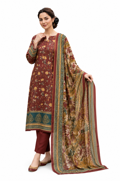 Rust Floral 3 Piece Lawn Suit | Premium Printed Summer Collection