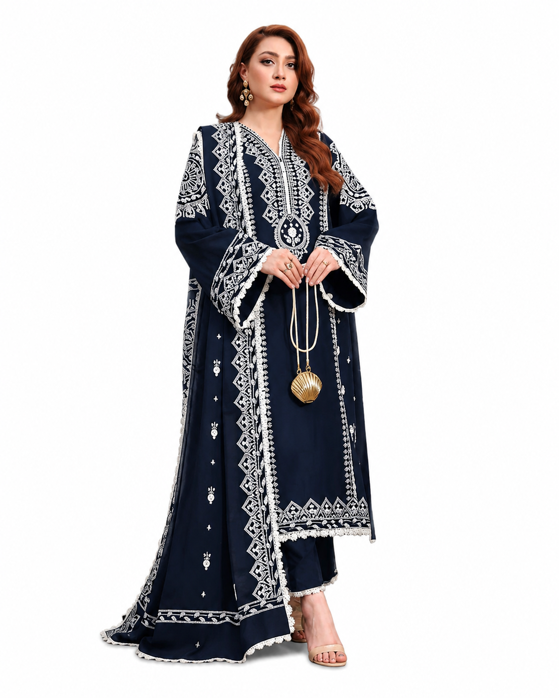 Midnight Blue Embroidered 3 Piece Lawn Suit with Elegant Dupatta