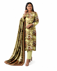 Golden Olive Floral Elegance – 3-Piece Unstitched Lawn Suite