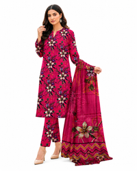 Vibrant Magenta Floral Print 3-Piece Unstitched Lawn Suit