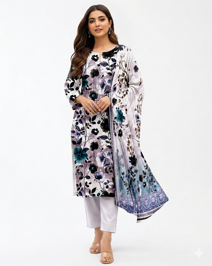 Serene Lilac Floral Dream – 3-Piece Unstitched Lawn Suit