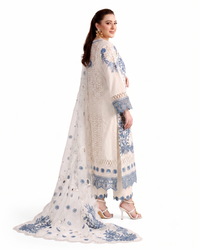 Aura by Aqsa – Premium Off-White & Royal Blue 3-Piece Luxury Chikankari Suit