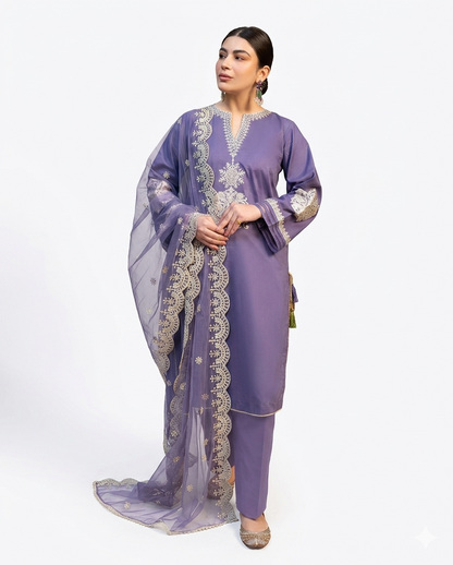 COCO by Zara Shahjahan Premium Embroidered Luxury Lawn – 3-Piece Suit (AK-3328)