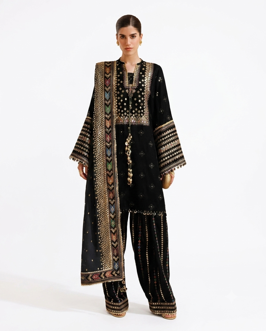 Brand: Jazmín Premium  Collection: Embroidered Luxury Lawn  Product Code: AK-3322  Style: 3 - Piece Suit