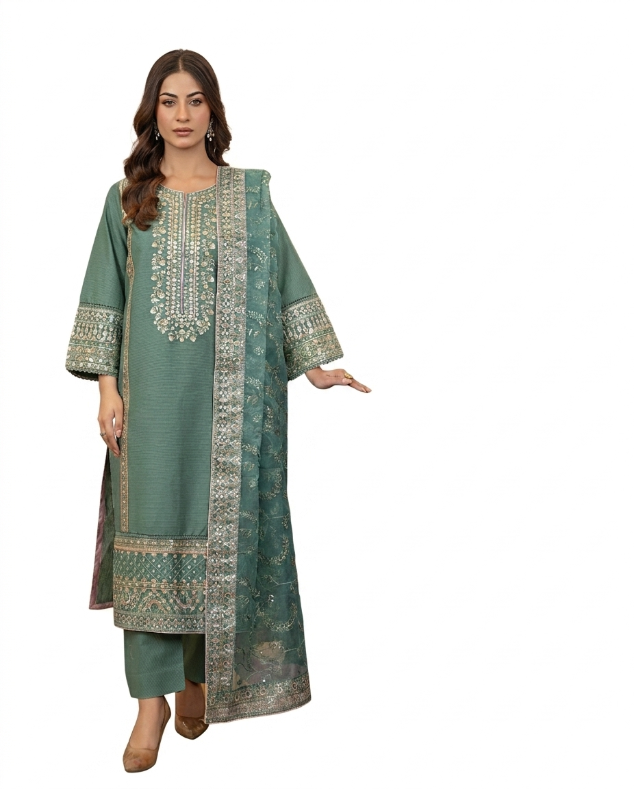 Waniya Premium Embroidered Luxury Lawn – 3-Piece Suit (AK-3305)