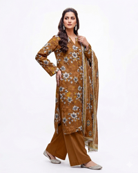 Earthy Ochre Floral – 3-Piece Unstitched Lawn Suite