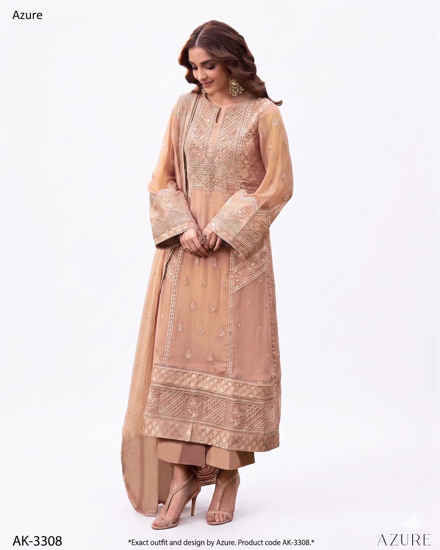 Azure Premium Embroidered Luxury Lawn – 3 Piece Suit (AK-3308)