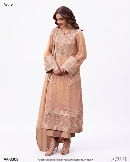 Azure Premium Embroidered Luxury Lawn – 3 Piece Suit (AK-3308)