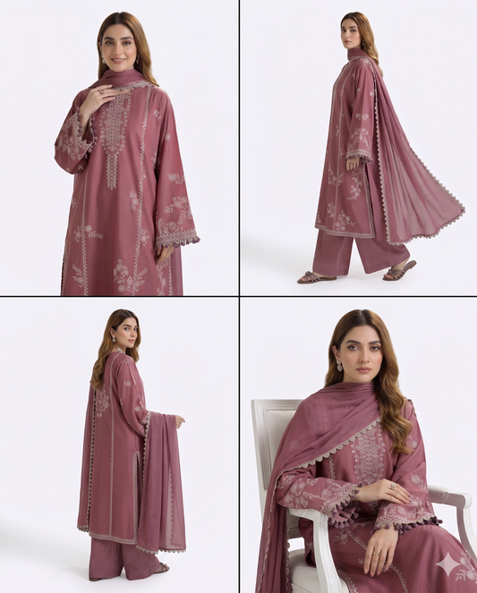 Cross Stitch Orchid Glaze – Premium Embroidered Luxury Lawn (AK-3282)