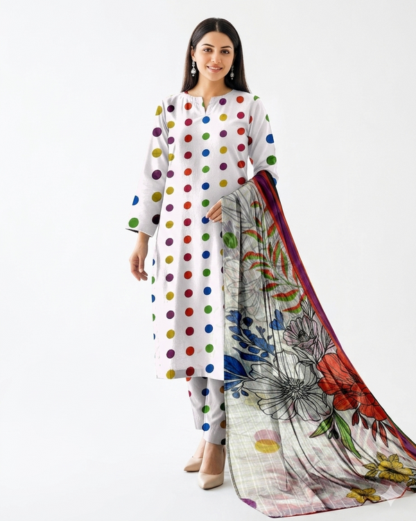 Playful Polka Dot Fusion – 3-Piece Unstitched Lawn Suit