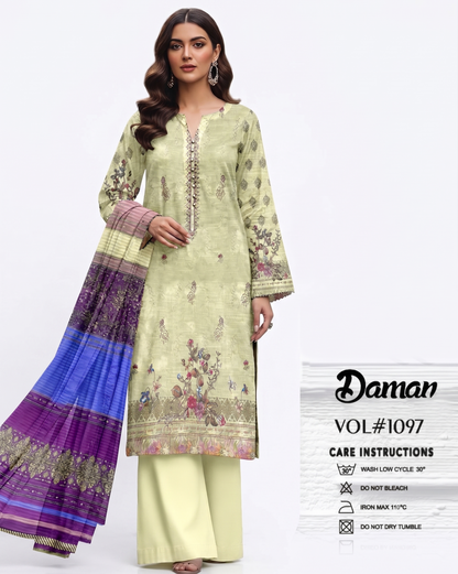 Daman by AA Zayan Collection 3PC Digital Lawn Slub